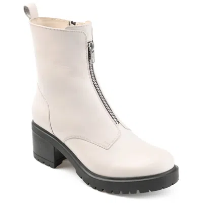 Journee Signature Womens Genuine Leather Norrah Round Toe Stacked Combat Booties In Beige