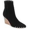 Journee Signature Womens Genuine Leather Reeya Almond Toe Wedge Ankle Booties In Black