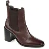 Journee Signature Womens Genuine Leather Rowann Square Toe Stacked Chelsea Booties In Brown