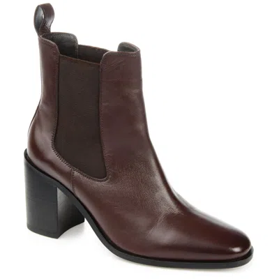 Journee Signature Womens Genuine Leather Rowann Square Toe Stacked Chelsea Booties In Brown