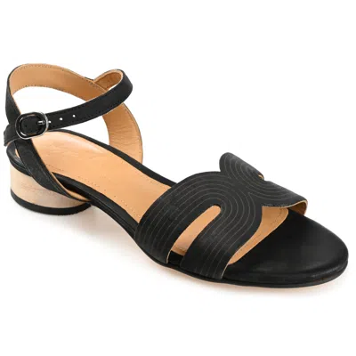 Journee Signature Womens Genuine Leather Starlee Buckle Ankle Strap Sandals In Black