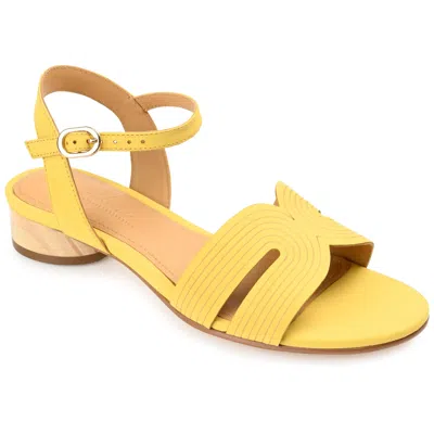 Journee Signature Womens Genuine Leather Starlee Buckle Ankle Strap Sandals In Yellow