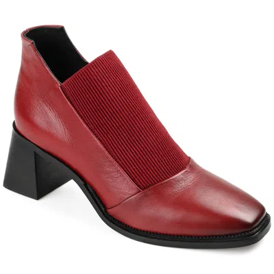 Journee Signature Womens Genuine Leather Stylla Square Toe Stacked Ankle Booties In Red