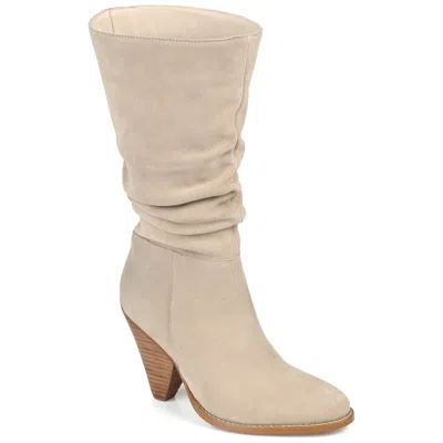 Journee Signature Womens Genuine Leather Syrinn Almond Toe Inside Zip Mid Calf Boots In Beige
