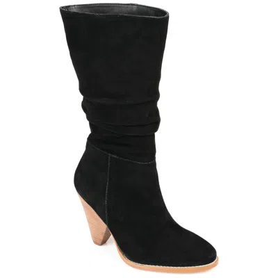 Journee Signature Womens Genuine Leather Syrinn Almond Toe Inside Zip Mid Calf Boots In Black