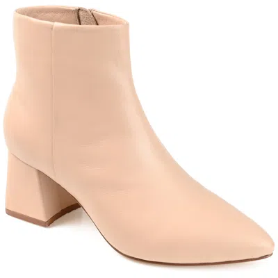 Journee Signature Womens Genuine Leather Tabbie Almond Toe Block Heel Ankle Booties In Brown