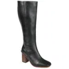 Journee Signature Womens Genuine Leather Tamori Square Toe Inside Zip Knee High Boots In Black