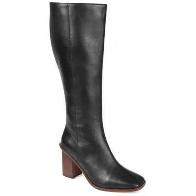 Journee Signature Womens Genuine Leather Tamori Square Toe Inside Zip Knee High Boots In Black
