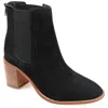 Journee Signature Womens Genuine Leather Tazlyn Round Toe Stacked Chelsea Booties In Black
