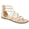 Journee Collection Tru Sandals Women's Beige Faux Leather Adjustable Strap Zpo3923 In Gold
