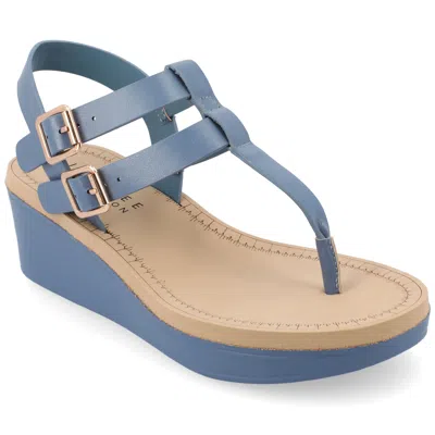 Journee Women & Apos;s Bianca Medium And Wide Width Wedge Sandals In Blue