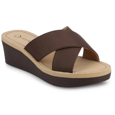 Journee Women & Apos;s Biara Platform Wedge Sandals In Brown