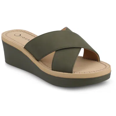 Journee Women & Apos;s Biara Platform Wedge Sandals In Green