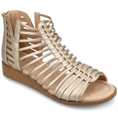Journee Women & Apos;s Delilah Medium And Wide Width Sliver Wedge Sandals In Neutral