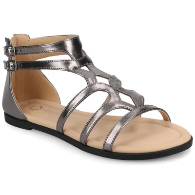 Journee Women's Genneva Medium And Wide Width Flat Sandals In Silver