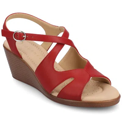 Journee Women's Kedzieii Medium And Wide Width Wedge Sandals In Red