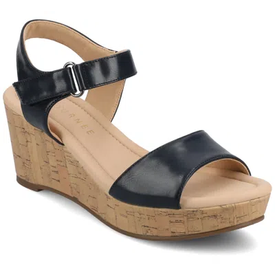 Journee Women's Ranae Platform Wedge Sandals In Blue