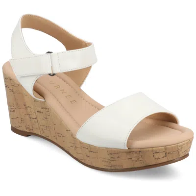 Journee Women's Ranae Platform Wedge Sandals In White