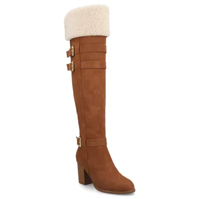 Journee Womens Alyza Over-the-knee Sherpa Boots In Brown