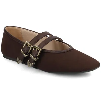 Journee Womens Florene Casual Mary Jane Flats In Brown