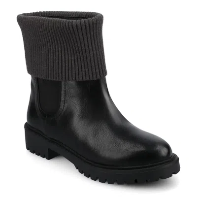 Journee Womens Isabeau Medium And Wide Width Knit Collar Chelsea Boots In Black