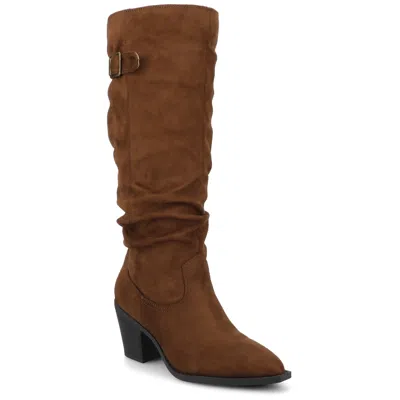 Journee Womens Kaleah Knee High Wide-calf Slouchy Boots In Brown