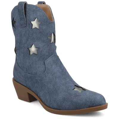 Journee Womens Underwood Medium And Wide Width Western Star Detail Ankle Booties In Blue