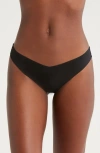 Journelle Estelle Lace Trim Stretch Cotton Thong In Black