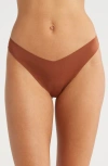 Journelle Estelle Lace Trim Stretch Cotton Thong In Cannelle