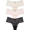 Journelle Sapna 3-pack Mid Rise Thongs In Noir/blush/champagne