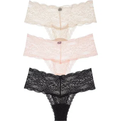 Journelle Sapna 3-pack Mid Rise Thongs In Noir/blush/champagne