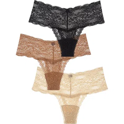 Journelle Sapna 3-pack Mid Rise Thongs In Noir/naturelle/carmel