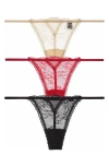 Journelle Sapna Assorted 3-pack G-string Thongs In Noir/claret/naturelle
