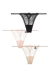Journelle Sapna Assorted 3-pack G-string Thongs In Noir/delicate/champagne