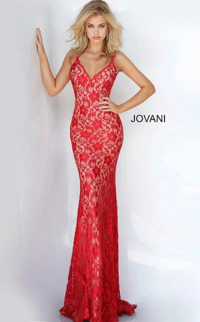 Jovani 00782 Long Formal Lace Prom Dress In Red