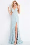 Jovani 00864 Beaded Long Slit Formal Prom Dress In Blue