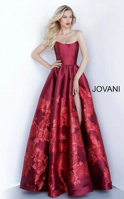 Jovani 02038 Prom Long Strapless Ball Gown In Burgundy