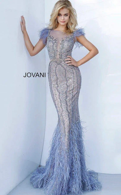 Jovani 02326 Long Formal Beaded Prom Gown In Blue