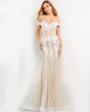 Jovani 02861 Long Floral Formal Evening Dress In Neutral