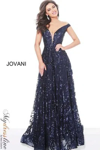 Pre-owned Jovani 02932 Evening Dress Lowest Price Guarantee Authentic In Navy