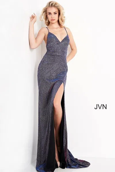 Jovani 03063 Prom Long High Slit Formal Dress In Gray