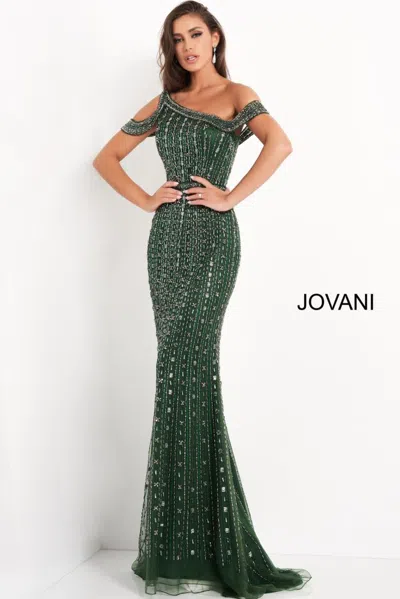 Jovani 03124 Long Mermaid Beaded Formal Prom Dress In Green