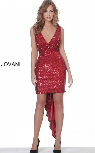 Jovani 03855 Short Sleeveless Sequins Cocktail Dress In Red