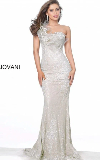 Jovani 03904 Long Mother Of The Bride Lace Dress In Neutral