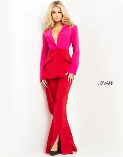 Jovani 04148 Long Two Piece Formal Pantsuit In Pink