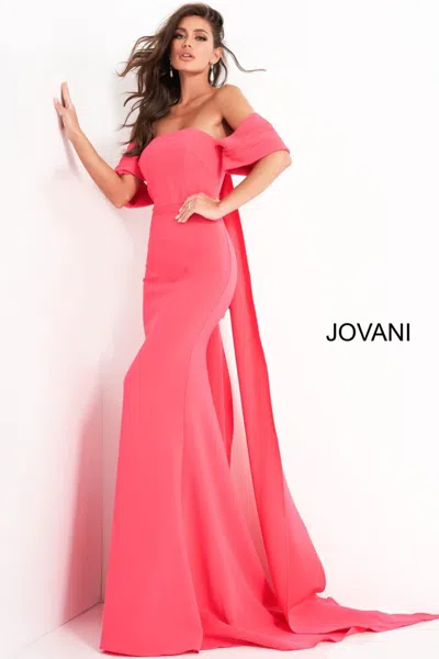 Jovani 04350 Long Mermaid Formal Cape Evening Dress In Brown