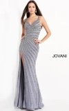 Jovani 04539 Beaded Long Slit Formal Prom Dress In Gray