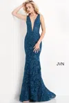 Jovani 04591 Long Sleeveless Lace Mermaid Prom Gown In Blue