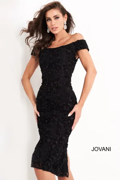 Jovani 04763 Short Fitted Lace Cocktail Dress In Black