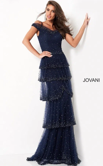 Jovani 04859 Long Formal Tiered Evening Dress In Blue